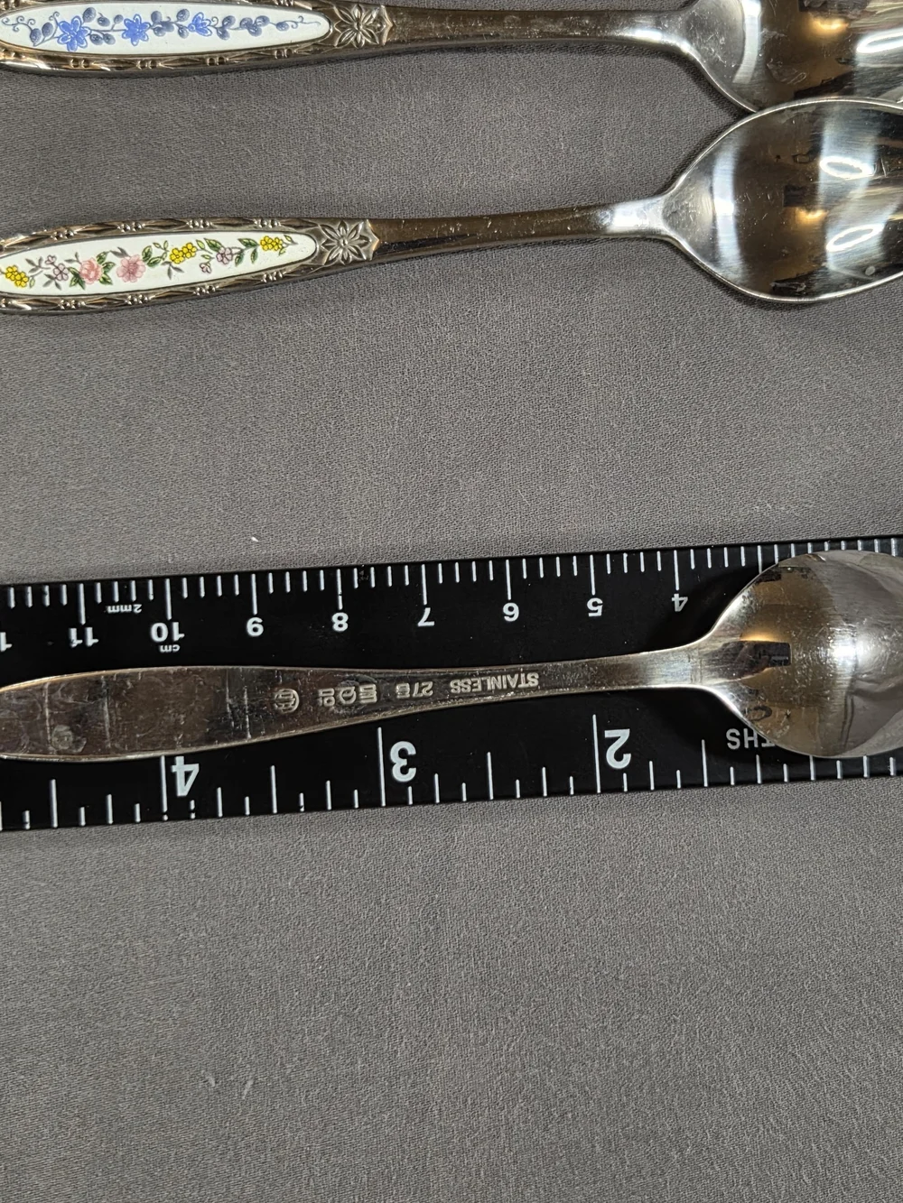 Vintage Korean Cloisonne Enamel Floral Stainless Steel Tea Spoons Dongyang